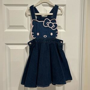 Sanrio Hello Kitty Denim Skirtall (Jumper Dress) Size 6, Pink Iconic Face Design